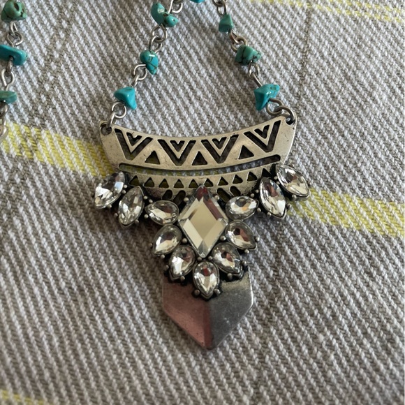 Express Turquoise and Diamond Crystal Dangly Statement Earrings - Picture 8 of 8